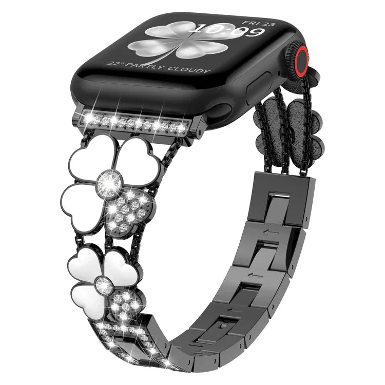 سوار ساعة معدني مزين بالألماس Petal، لساعات Apple Watch 3 مقاس 38 مم، Apple Watch 9 مقاس 45 مم، Apple Watch 3 مقاس 42 مم، Apple Watch 2 مقاس 38 مم، Apple Watch 2 مقاس 42 مم، Apple Watch مقاس 38 مم، Apple Watch مقاس 42 مم، Apple Watch 9 مقاس 41 مم
