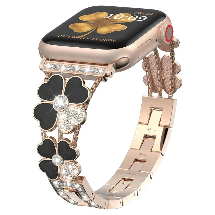 سوار ساعة معدني مزين بالألماس Petal، لساعات Apple Watch 3 مقاس 38 مم، Apple Watch 9 مقاس 45 مم، Apple Watch 3 مقاس 42 مم، Apple Watch 2 مقاس 38 مم، Apple Watch 2 مقاس 42 مم، Apple Watch مقاس 38 مم، Apple Watch مقاس 42 مم، Apple Watch 9 مقاس 41 مم