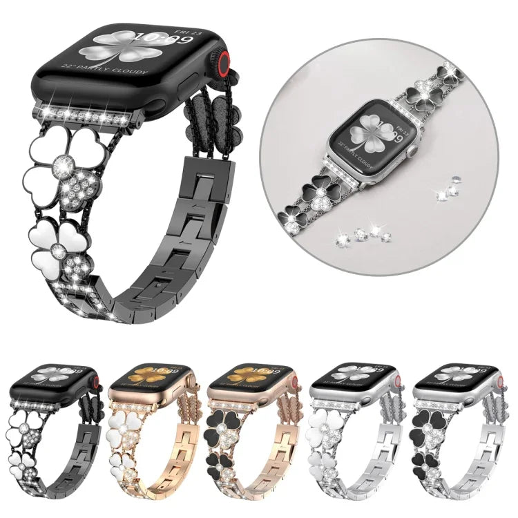 سوار ساعة معدني مزين بالألماس Petal، لساعات Apple Watch 3 مقاس 38 مم، Apple Watch 9 مقاس 45 مم، Apple Watch 3 مقاس 42 مم، Apple Watch 2 مقاس 38 مم، Apple Watch 2 مقاس 42 مم، Apple Watch مقاس 38 مم، Apple Watch مقاس 42 مم، Apple Watch 9 مقاس 41 مم