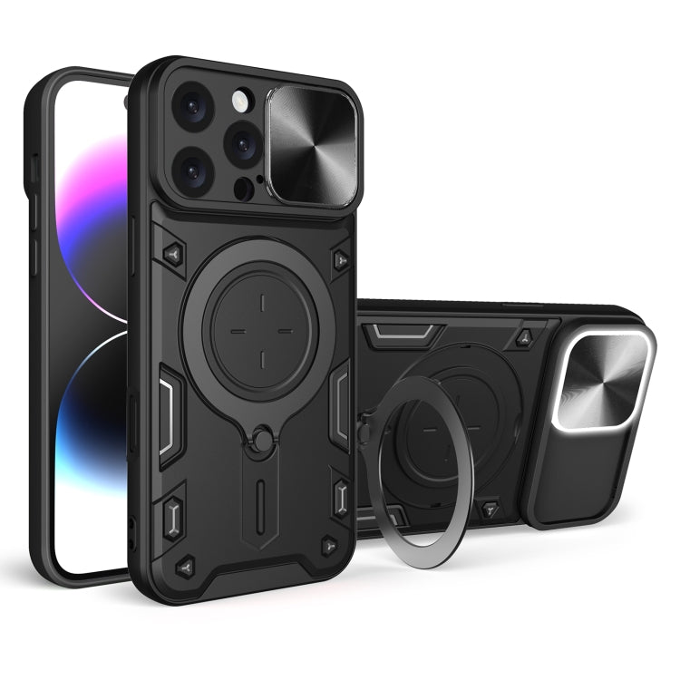 غطاء هاتف بممسك مغناطيسي منزلق بنقشة CD، لهواتف iPhone 17e / 16e، iPhone 17 Pro Max، iPhone 17 Pro، iPhone 17، iPhone Air، iPhone 16 Pro Max، iPhone 16 Pro، iPhone 16 Plus