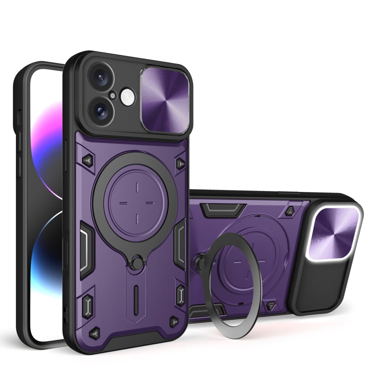غطاء هاتف بممسك مغناطيسي منزلق بنقشة CD، لهواتف iPhone 17e / 16e، iPhone 17 Pro Max، iPhone 17 Pro، iPhone 17، iPhone Air، iPhone 16 Pro Max، iPhone 16 Pro، iPhone 16 Plus