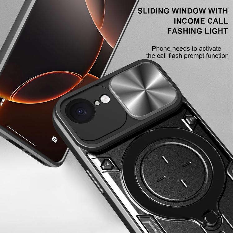 غطاء هاتف بممسك مغناطيسي منزلق بنقشة CD، لهواتف iPhone 17e / 16e، iPhone 17 Pro Max، iPhone 17 Pro، iPhone 17، iPhone Air، iPhone 16 Pro Max، iPhone 16 Pro، iPhone 16 Plus