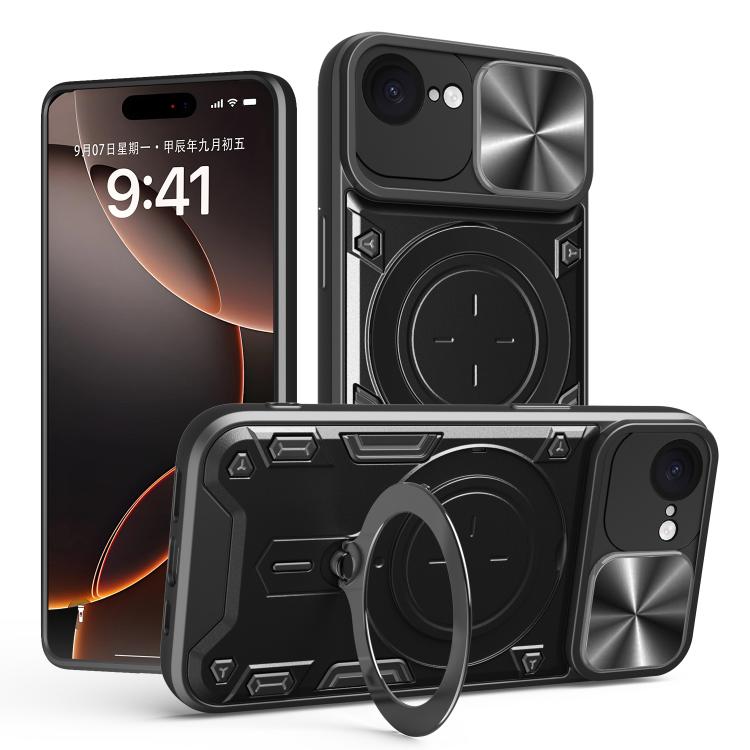 غطاء هاتف بممسك مغناطيسي منزلق بنقشة CD، لهواتف iPhone 17e / 16e، iPhone 17 Pro Max، iPhone 17 Pro، iPhone 17، iPhone Air، iPhone 16 Pro Max، iPhone 16 Pro، iPhone 16 Plus