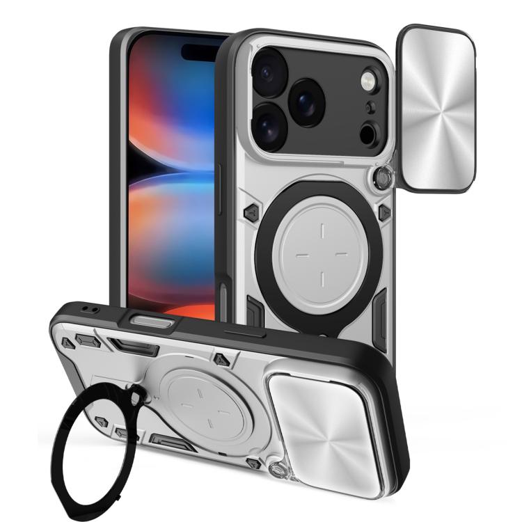 غطاء هاتف بممسك مغناطيسي منزلق بنقشة CD، لهواتف iPhone 17e / 16e، iPhone 17 Pro Max، iPhone 17 Pro، iPhone 17، iPhone Air، iPhone 16 Pro Max، iPhone 16 Pro، iPhone 16 Plus