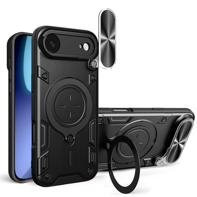 غطاء هاتف بممسك مغناطيسي منزلق بنقشة CD، لهواتف iPhone 17e / 16e، iPhone 17 Pro Max، iPhone 17 Pro، iPhone 17، iPhone Air، iPhone 16 Pro Max، iPhone 16 Pro، iPhone 16 Plus