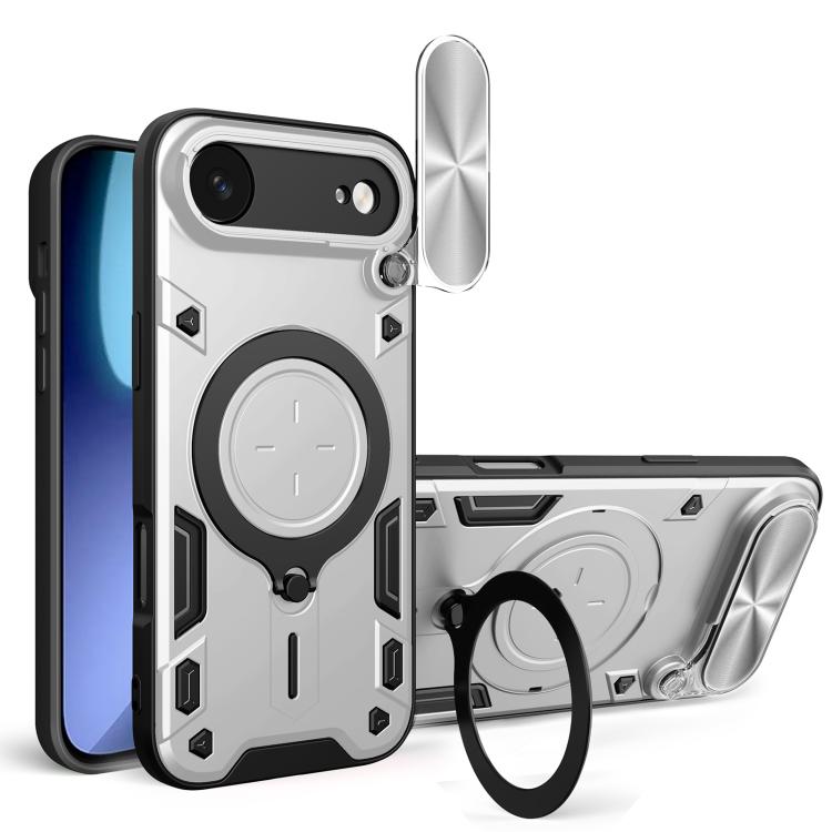 غطاء هاتف بممسك مغناطيسي منزلق بنقشة CD، لهواتف iPhone 17e / 16e، iPhone 17 Pro Max، iPhone 17 Pro، iPhone 17، iPhone Air، iPhone 16 Pro Max، iPhone 16 Pro، iPhone 16 Plus