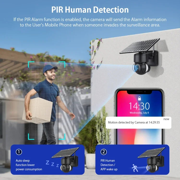 كاميرا قبة شمسية مقاومة للماء IP66 من SHIWOJIA بدقة 3MP مع 4G، صوت ثنائي الاتجاه، كشف حركة PIR، ورؤية ليلية، EU، AU، US