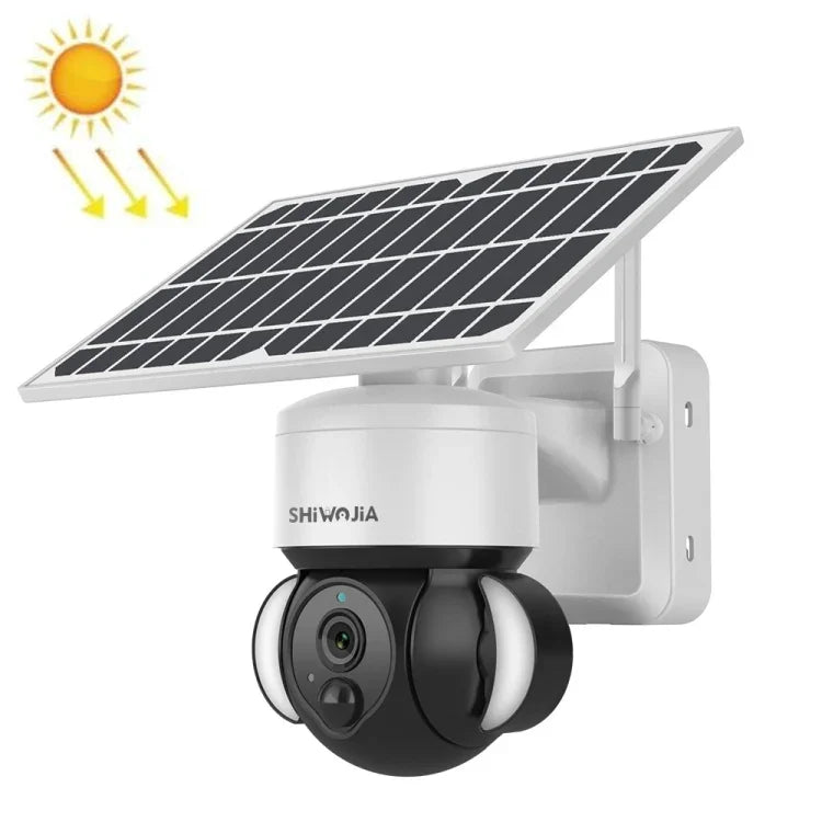 كاميرا قبة شمسية مقاومة للماء IP66 من SHIWOJIA بدقة 3MP مع 4G، صوت ثنائي الاتجاه، كشف حركة PIR، ورؤية ليلية، EU، AU، US