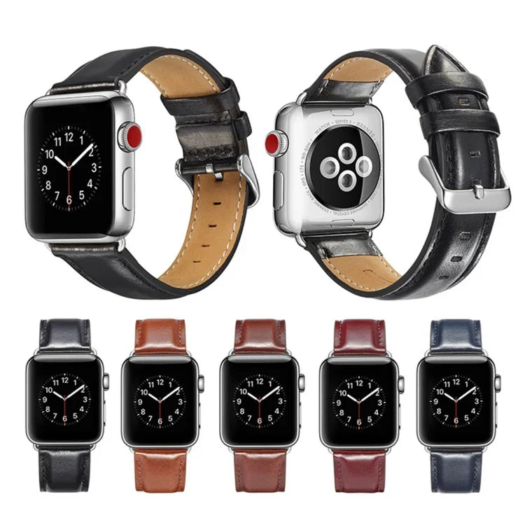 سوار ساعة من جلد الحصان المجنون عالي الجودة، لسلسلة Apple Watch 7 مقاس 41مم / 6 و SE و 5 و 4 مقاس 40مم / 3 و 2 و 1 مقاس 38مم، لسلسلة Apple Watch 7 مقاس 45مم / 6 و SE و 5 و 4 مقاس 44مم / 3 و 2 و 1 مقاس 42مم