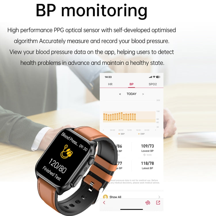 TK12 1.96 inch IP67 Waterproof Leather Band Smart Watch Supports ECG / Remote Families Care / Bluetooth Call / Body Temperature Monitoring, Leather Band (Brown), Leather Band (Black)