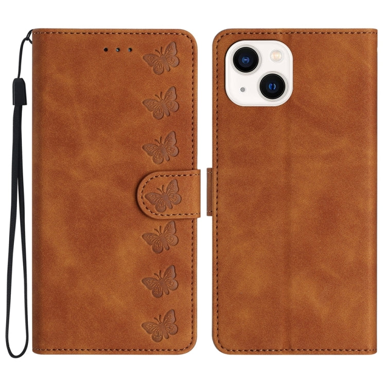 غطاء هاتف من الجلد المنقوش بنمط سبع فراشات، لهواتف iPhone 14 Pro Max، iPhone 13 Pro Max، iPhone 13 Pro، iPhone 13، iPhone 13 mini، iPhone 12، iPhone 12 Pro Max، iPhone 12 Pro