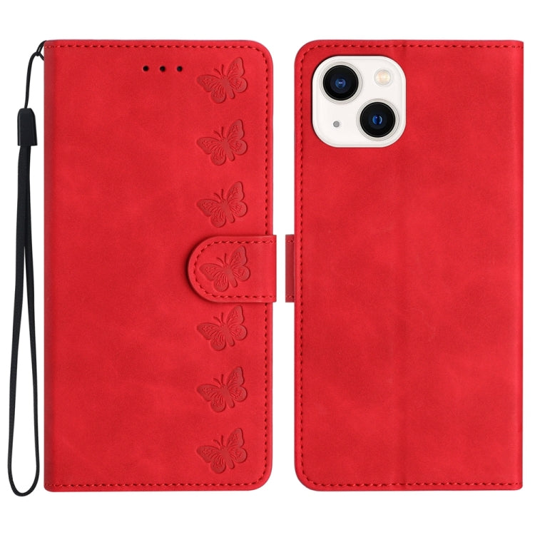 غطاء هاتف من الجلد المنقوش بنمط سبع فراشات، لهواتف iPhone 14 Pro Max، iPhone 13 Pro Max، iPhone 13 Pro، iPhone 13، iPhone 13 mini، iPhone 12، iPhone 12 Pro Max، iPhone 12 Pro