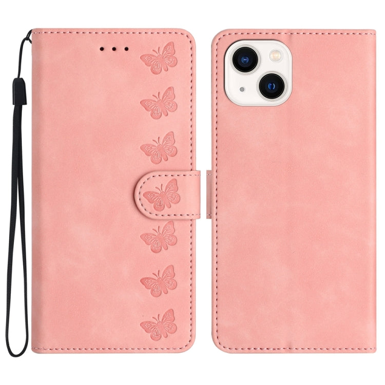 غطاء هاتف من الجلد المنقوش بنمط سبع فراشات، لهواتف iPhone 14 Pro Max، iPhone 13 Pro Max، iPhone 13 Pro، iPhone 13، iPhone 13 mini، iPhone 12، iPhone 12 Pro Max، iPhone 12 Pro