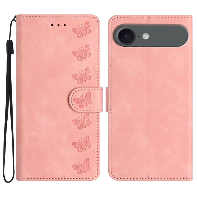 غطاء هاتف من الجلد بنقشة سبع فراشات بارزة، لهواتف iPhone 16e / 17e، iPhone 17 Pro Max، iPhone 17 Pro، iPhone 17، iPhone Air، iPhone 16 Pro Max، iPhone 16 Pro، iPhone 16 Plus