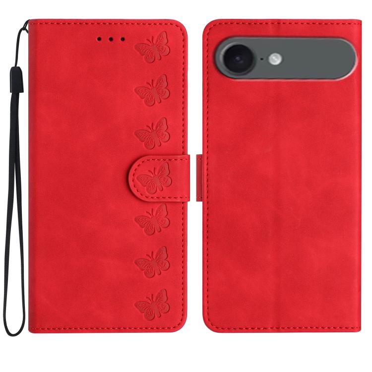 غطاء هاتف من الجلد بنقشة سبع فراشات بارزة، لهواتف iPhone 16e / 17e، iPhone 17 Pro Max، iPhone 17 Pro، iPhone 17، iPhone Air، iPhone 16 Pro Max، iPhone 16 Pro، iPhone 16 Plus