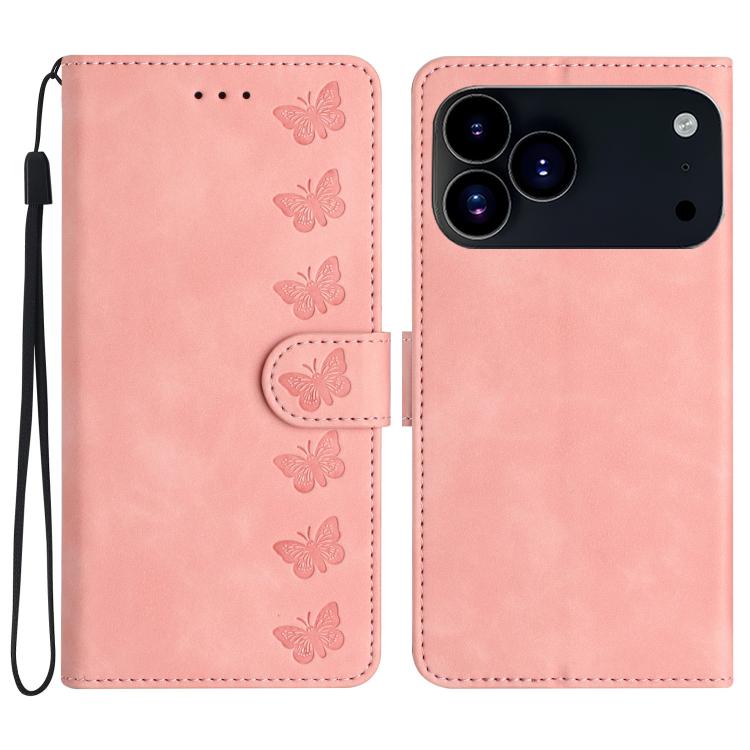 غطاء هاتف من الجلد بنقشة سبع فراشات بارزة، لهواتف iPhone 16e / 17e، iPhone 17 Pro Max، iPhone 17 Pro، iPhone 17، iPhone Air، iPhone 16 Pro Max، iPhone 16 Pro، iPhone 16 Plus
