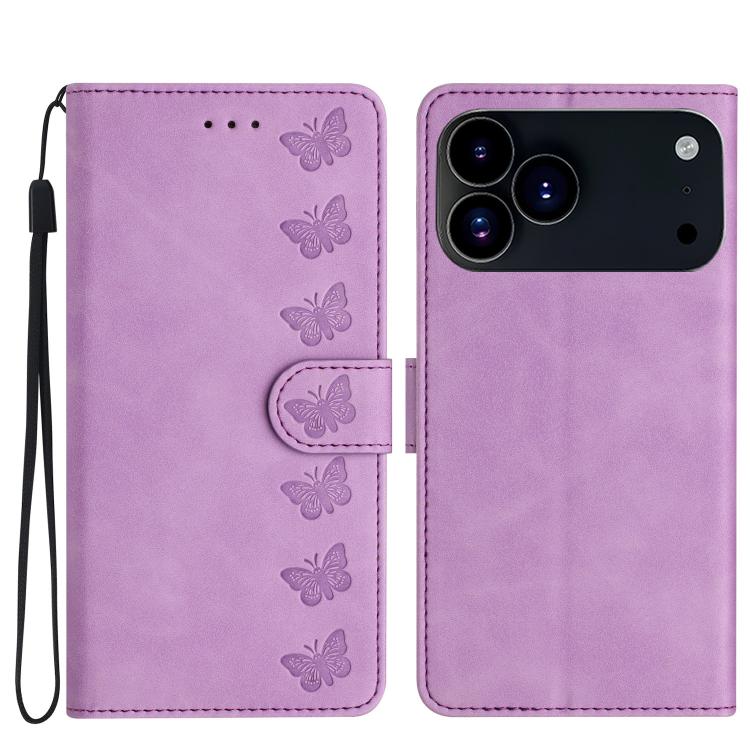 غطاء هاتف من الجلد بنقشة سبع فراشات بارزة، لهواتف iPhone 16e / 17e، iPhone 17 Pro Max، iPhone 17 Pro، iPhone 17، iPhone Air، iPhone 16 Pro Max، iPhone 16 Pro، iPhone 16 Plus