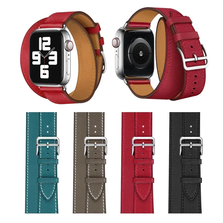 سوار ساعة بديل من الجلد بحلقة مزدوجة، لسلسلة Apple Watch 7 مقاس 41مم / 6 و SE و 5 و 4 مقاس 40مم / 3 و 2 و 1 مقاس 38مم، لسلسلة Apple Watch 7 مقاس 45مم / 6 و SE و 5 و 4 مقاس 44مم / 3 و 2 و 1 مقاس 42مم