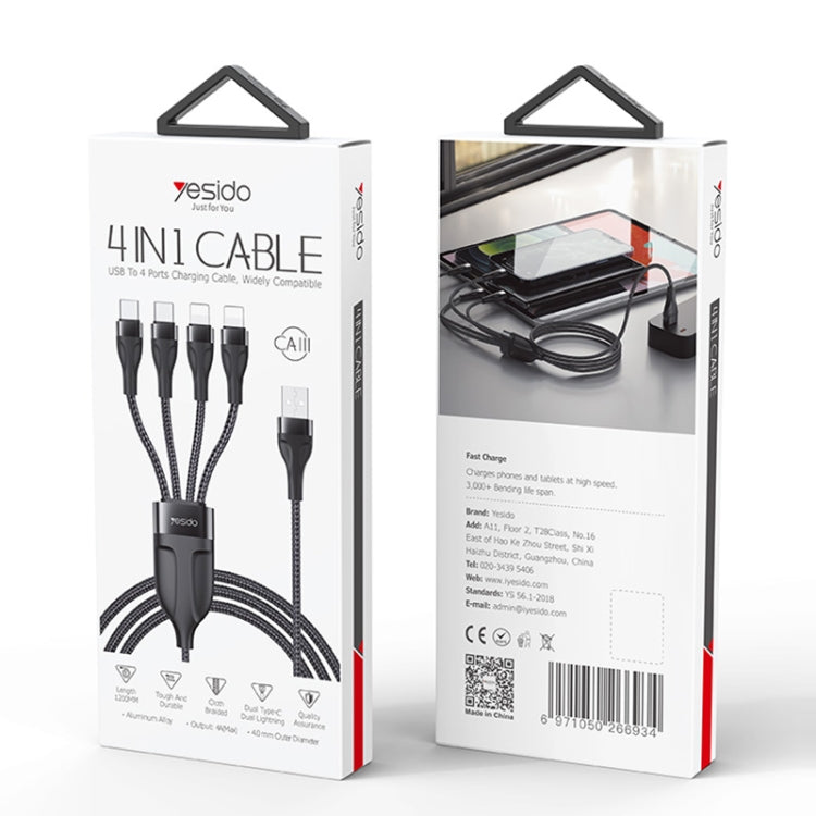كابل شحن USB بطول 1.2م بقوة 4A إلى Type-C مزدوج + 8 بن مزدوج من YESIDO CA111