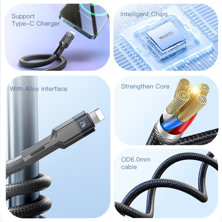YESIDO CA107 1.2م 2.4A USB-C / Type-C إلى 8 دبابيس كابل بيانات شحن OD0.6، CA107