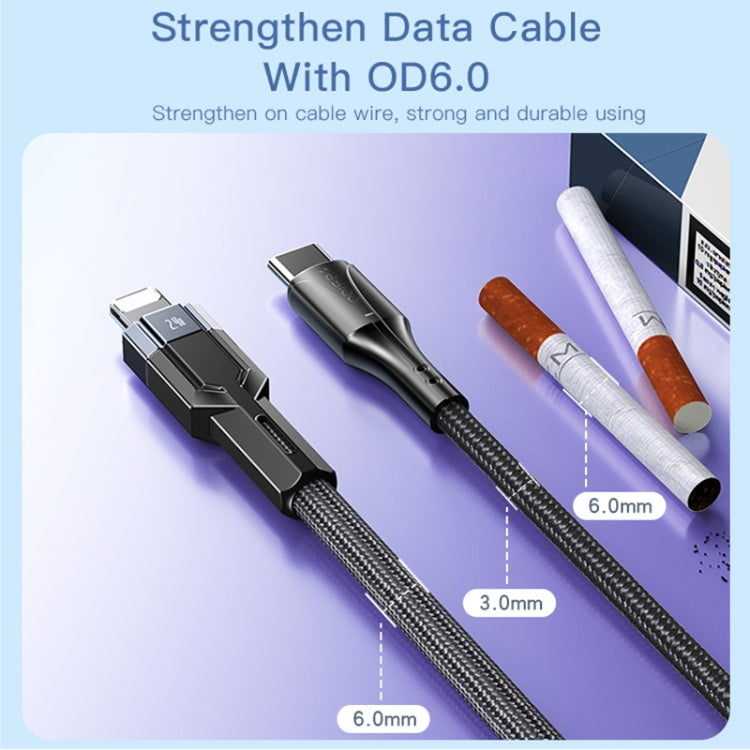 YESIDO CA107 1.2م 2.4A USB-C / Type-C إلى 8 دبابيس كابل بيانات شحن OD0.6، CA107