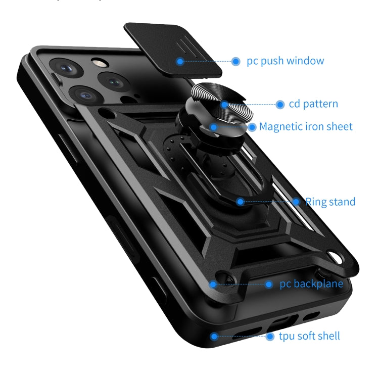 غطاء هاتف بتصميم غطاء كاميرا منزلق من TPU+PC، لهواتف iPhone 16 Pro، iPhone 16 Plus، iPhone 16، iPhone 15 Pro