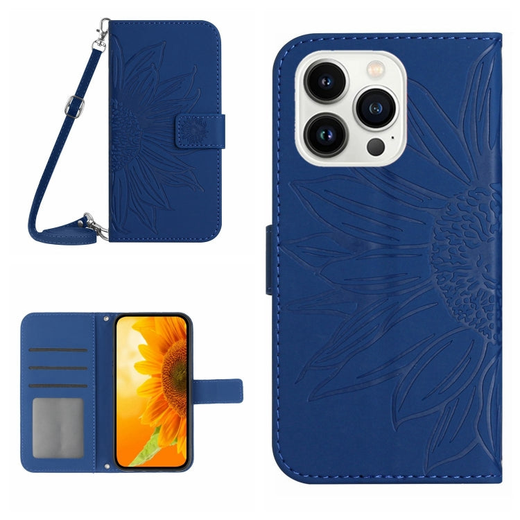 غطاء هاتف من الجلد المنقوش بنمط زهرة الشمس مع حزام معصم، لهواتف iPhone Air، iPhone 16 Pro Max، iPhone 16 Pro، iPhone 16 Plus