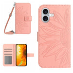 غطاء هاتف جلدي قابل للطي بنقش زهرة عباد الشمس مع حبل معصم، لهواتف iPhone 17e / 16e، iPhone 17 Pro Max، iPhone 17 Pro، iPhone 17