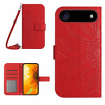 غطاء هاتف من الجلد المنقوش بنمط زهرة الشمس مع حزام معصم، لهواتف iPhone Air، iPhone 16 Pro Max، iPhone 16 Pro، iPhone 16 Plus