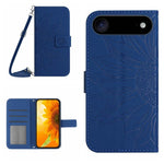 غطاء هاتف من الجلد المنقوش بنمط زهرة الشمس مع حزام معصم، لهواتف iPhone Air، iPhone 16 Pro Max، iPhone 16 Pro، iPhone 16 Plus