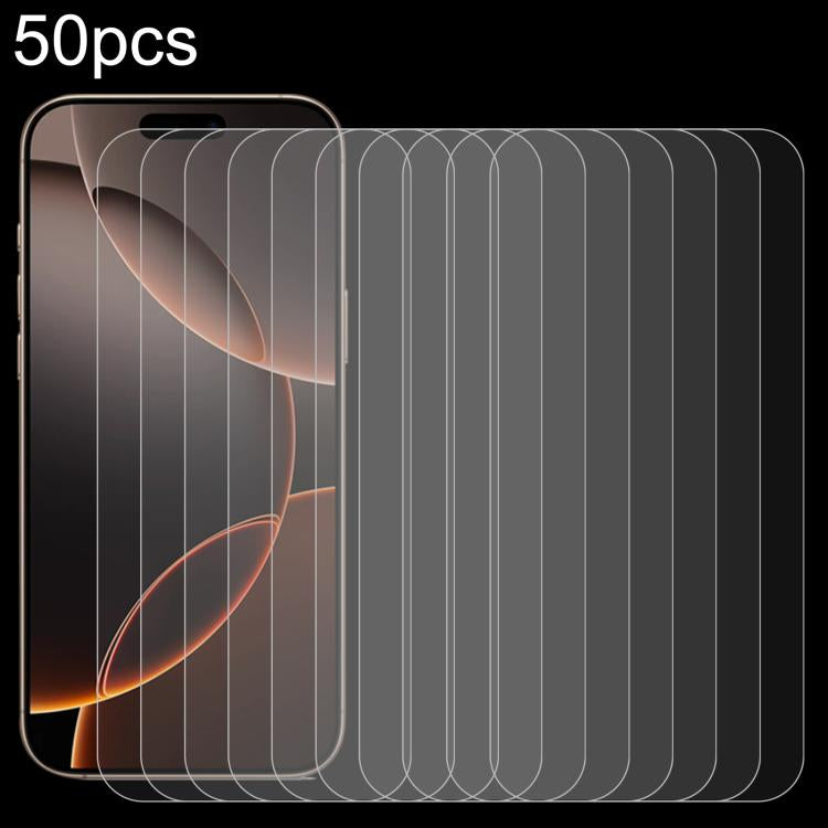 50 قطعة فيلم زجاج مقسى عالي الألمنيوم 0.26 مم 9H 2.5D، لهواتف iPhone 17 Pro Max، iPhone 17 Pro / 17، iPhone Air، iPhone 16 Pro Max، iPhone 16 Pro، iPhone 16 Plus، iPhone 16، iPhone 15 Plus / 15 Pro Max، iPhone 15 / 15 Pro