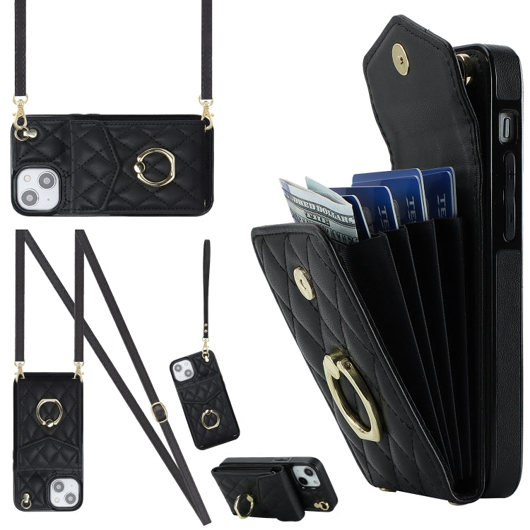 غطاء هاتف بحقيبة بطاقات بنقشة ماسية مع حبل طويل، لهواتف iPhone 15 Pro، iPhone 15 Plus، iPhone 15، iPhone 14 Plus، iPhone 14، iPhone 14 Pro