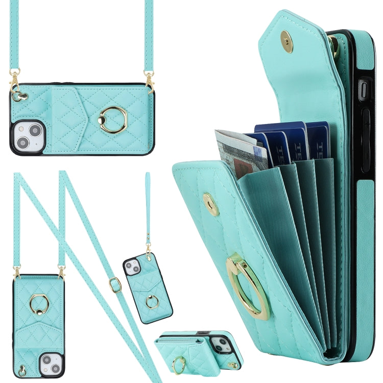 غطاء هاتف بحقيبة بطاقات بنقشة ماسية مع حبل طويل، لهواتف iPhone 15 Pro، iPhone 15 Plus، iPhone 15، iPhone 14 Plus، iPhone 14، iPhone 14 Pro