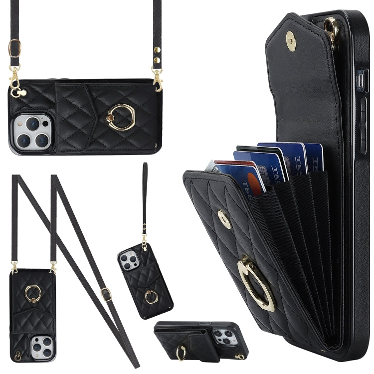 غطاء هاتف بحقيبة بطاقات بنقشة ماسية مع حبل طويل، لهواتف iPhone 15 Pro، iPhone 15 Plus، iPhone 15، iPhone 14 Plus، iPhone 14، iPhone 14 Pro