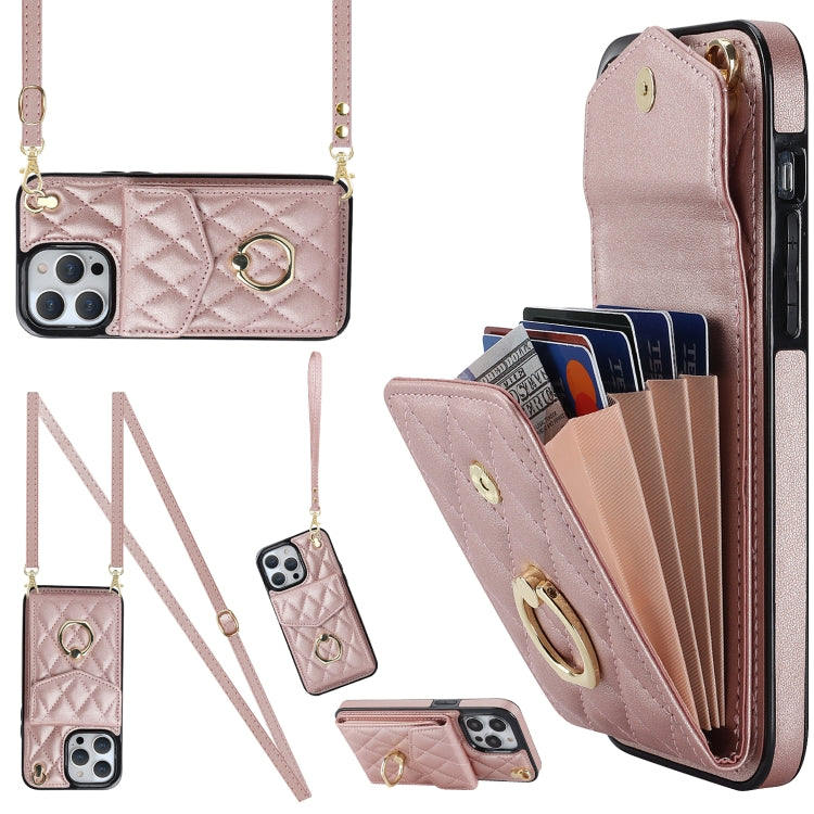 غطاء هاتف بحقيبة بطاقات بنقشة ماسية مع حبل طويل، لهواتف iPhone 15 Pro، iPhone 15 Plus، iPhone 15، iPhone 14 Plus، iPhone 14، iPhone 14 Pro