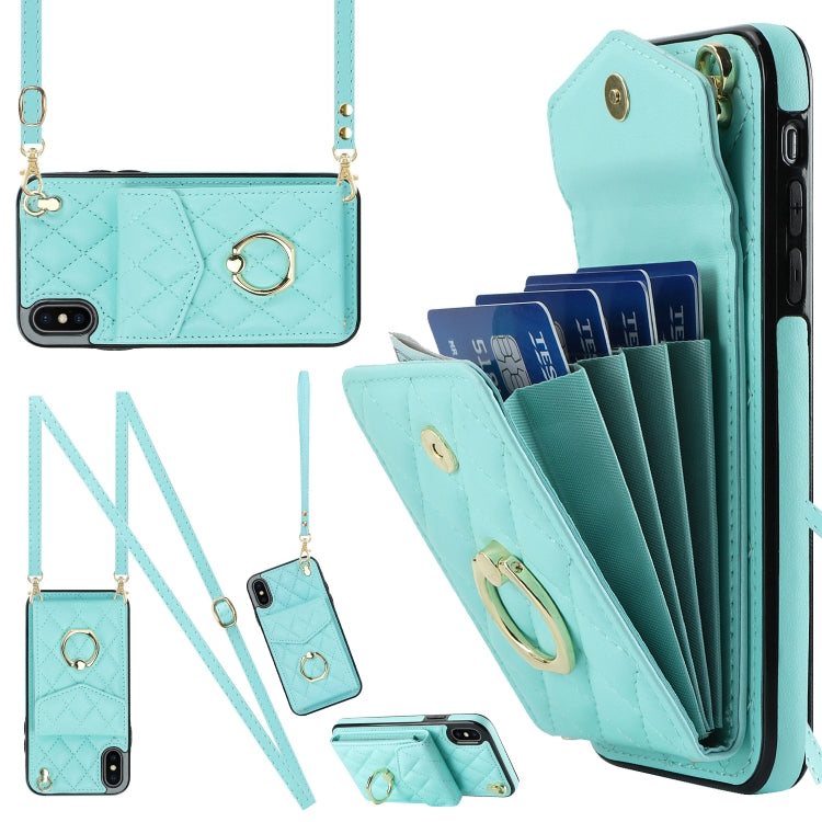 غطاء هاتف بحقيبة بطاقات بنقشة ماسية مع حبل طويل، لهواتف iPhone 11 Pro Max، iPhone 11، iPhone 11 Pro، iPhone XR، iPhone XS Max