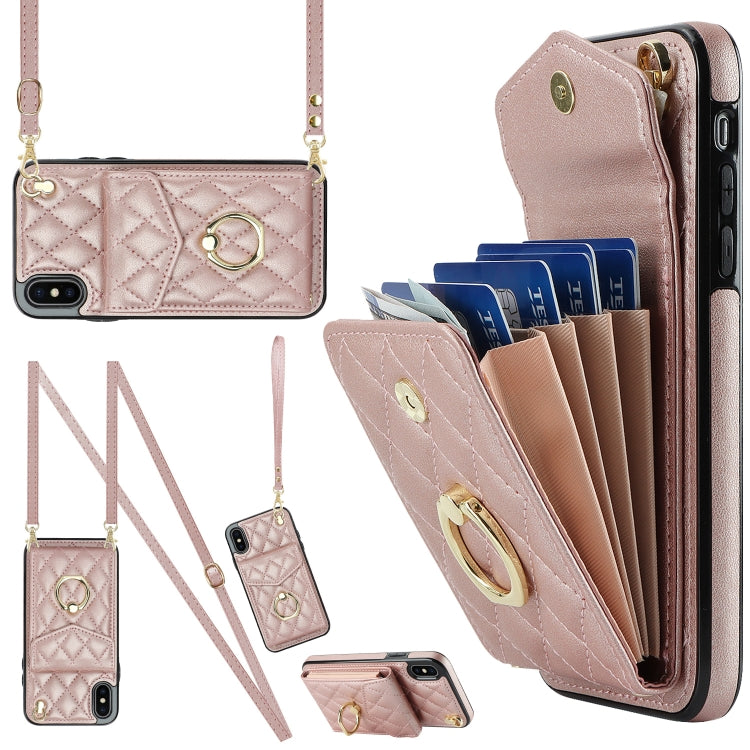 غطاء هاتف بحقيبة بطاقات بنقشة ماسية مع حبل طويل، لهواتف iPhone 11 Pro Max، iPhone 11، iPhone 11 Pro، iPhone XR، iPhone XS Max
