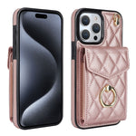 غطاء هاتف بحقيبة بطاقات بنقشة ماسية مع حبل طويل، لهواتف iPhone 17e / 16e، iPhone 17 Pro Max، iPhone 17 Pro، iPhone 17، iPhone Air، iPhone 15 Pro Max