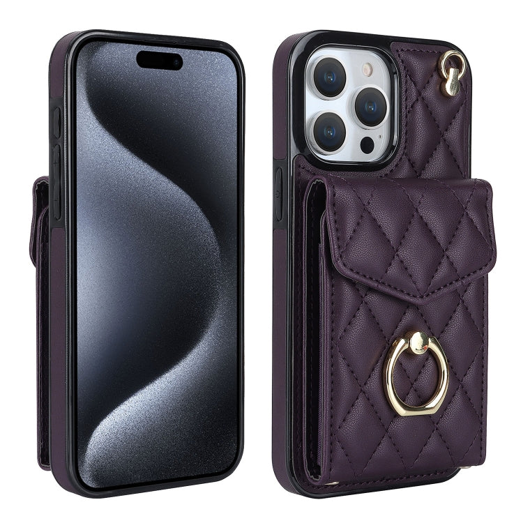 غطاء هاتف بحقيبة بطاقات بنقشة ماسية مع حبل طويل، لهواتف iPhone 17e / 16e، iPhone 17 Pro Max، iPhone 17 Pro، iPhone 17، iPhone Air، iPhone 15 Pro Max