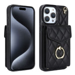 غطاء هاتف بحقيبة بطاقات بنقشة ماسية مع حبل طويل، لهواتف iPhone 15 Pro، iPhone 15 Plus، iPhone 15، iPhone 14 Plus، iPhone 14، iPhone 14 Pro