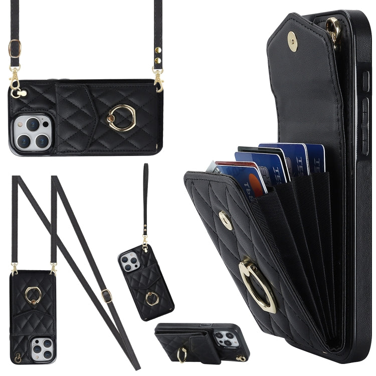غطاء هاتف بحقيبة بطاقات بنقشة ماسية مع حبل طويل، لهواتف iPhone 15 Pro، iPhone 15 Plus، iPhone 15، iPhone 14 Plus، iPhone 14، iPhone 14 Pro