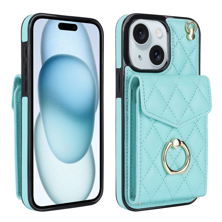 غطاء هاتف بحقيبة بطاقات بنقشة ماسية مع حبل طويل، لهواتف iPhone 15 Pro، iPhone 15 Plus، iPhone 15، iPhone 14 Plus، iPhone 14، iPhone 14 Pro