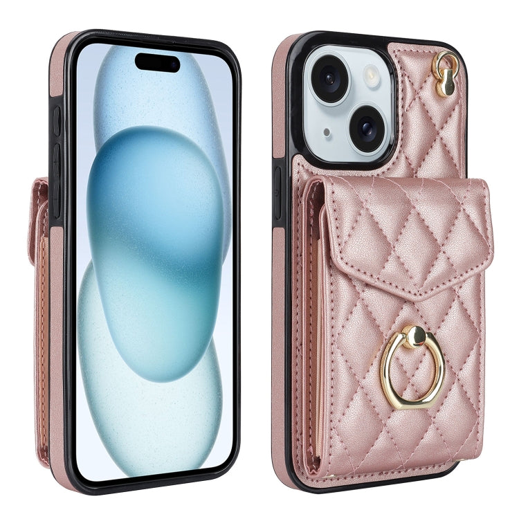غطاء هاتف بحقيبة بطاقات بنقشة ماسية مع حبل طويل، لهواتف iPhone 15 Pro، iPhone 15 Plus، iPhone 15، iPhone 14 Plus، iPhone 14، iPhone 14 Pro