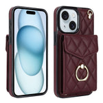 غطاء هاتف بحقيبة بطاقات بنقشة ماسية مع حبل طويل، لهواتف iPhone 15 Pro، iPhone 15 Plus، iPhone 15، iPhone 14 Plus، iPhone 14، iPhone 14 Pro