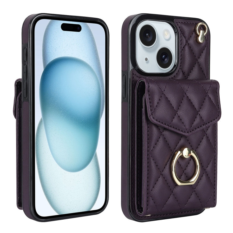 غطاء هاتف بحقيبة بطاقات بنقشة ماسية مع حبل طويل، لهواتف iPhone 15 Pro، iPhone 15 Plus، iPhone 15، iPhone 14 Plus، iPhone 14، iPhone 14 Pro