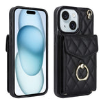 غطاء هاتف بحقيبة بطاقات بنقشة ماسية مع حبل طويل، لهواتف iPhone 15 Pro، iPhone 15 Plus، iPhone 15، iPhone 14 Plus، iPhone 14، iPhone 14 Pro