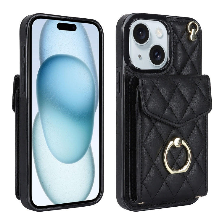 غطاء هاتف بحقيبة بطاقات بنقشة ماسية مع حبل طويل، لهواتف iPhone 15 Pro، iPhone 15 Plus، iPhone 15، iPhone 14 Plus، iPhone 14، iPhone 14 Pro