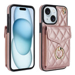 غطاء هاتف بحقيبة بطاقات بنقشة ماسية مع حبل طويل، لهواتف iPhone 15 Pro، iPhone 15 Plus، iPhone 15، iPhone 14 Plus، iPhone 14، iPhone 14 Pro