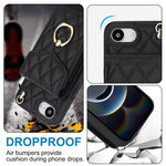 غطاء هاتف بحقيبة بطاقات بنقشة ماسية مع حبل طويل، لهواتف iPhone 17e / 16e، iPhone 17 Pro Max، iPhone 17 Pro، iPhone 17، iPhone Air، iPhone 15 Pro Max