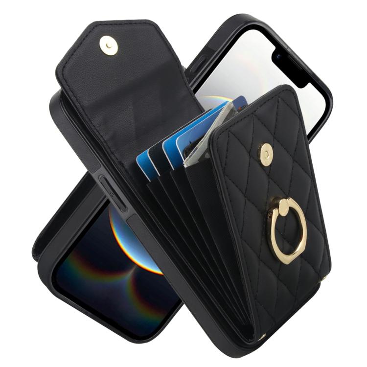 غطاء هاتف بحقيبة بطاقات بنقشة ماسية مع حبل طويل، لهواتف iPhone 17e / 16e، iPhone 17 Pro Max، iPhone 17 Pro، iPhone 17، iPhone Air، iPhone 15 Pro Max